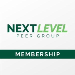 Next Level Peer Group Membership with two-tone green NLPG logo and a green membership subtitle band